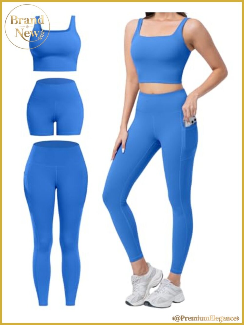 3 Piece Workout Set High Waisted Leggings Biker Shorts Sports Bra